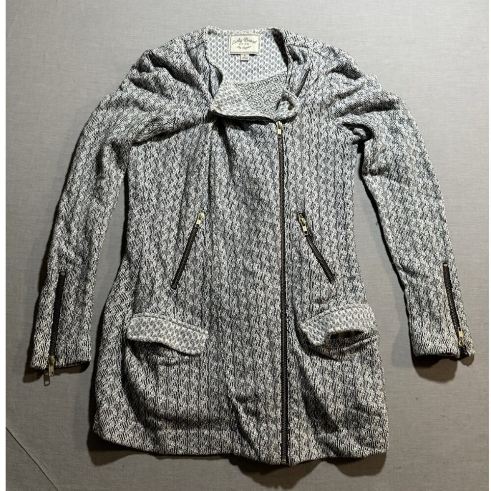 Lucky Brand‎ Cardigan Sweater Womens S Gray White Knit Full Zip Moto Style